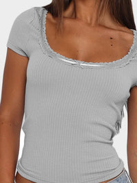 Lace Detail Scoop Neck Short Sleeve T-Shirt