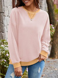 Contrast Round Neck Long Sleeve Sweatshirt