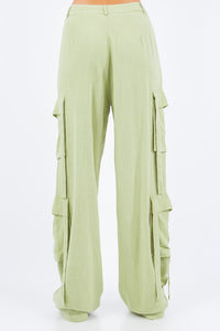 American Bazi Linen Wide Leg Cargo Pants