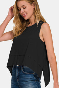 Zenana Exposed Seam Slit Round Neck Tank