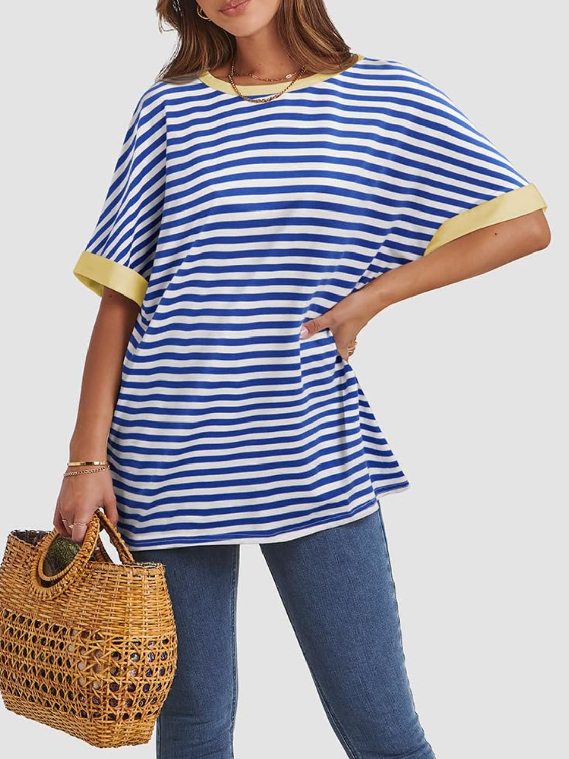 Contrast Striped Round Neck Half Sleeve T-Shirt