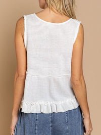 Waffle-Knit Frill V-Neck Tank