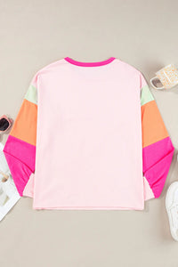 Color Block Round Neck Long Sleeve Top