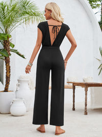 Twisted Round Neck Cap Sleeve Jumpsuit