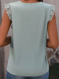 Lace Detail V-Neck Cap Sleeve Top