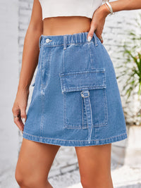 Pocketed Buttoned Denim Skirt