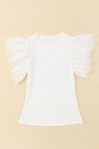 Ruffled Round Neck Cap Sleeve Blouse