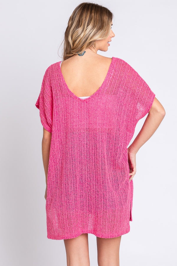 GeeGee Short Sleeve Side Slit Knit Cover Up Dress