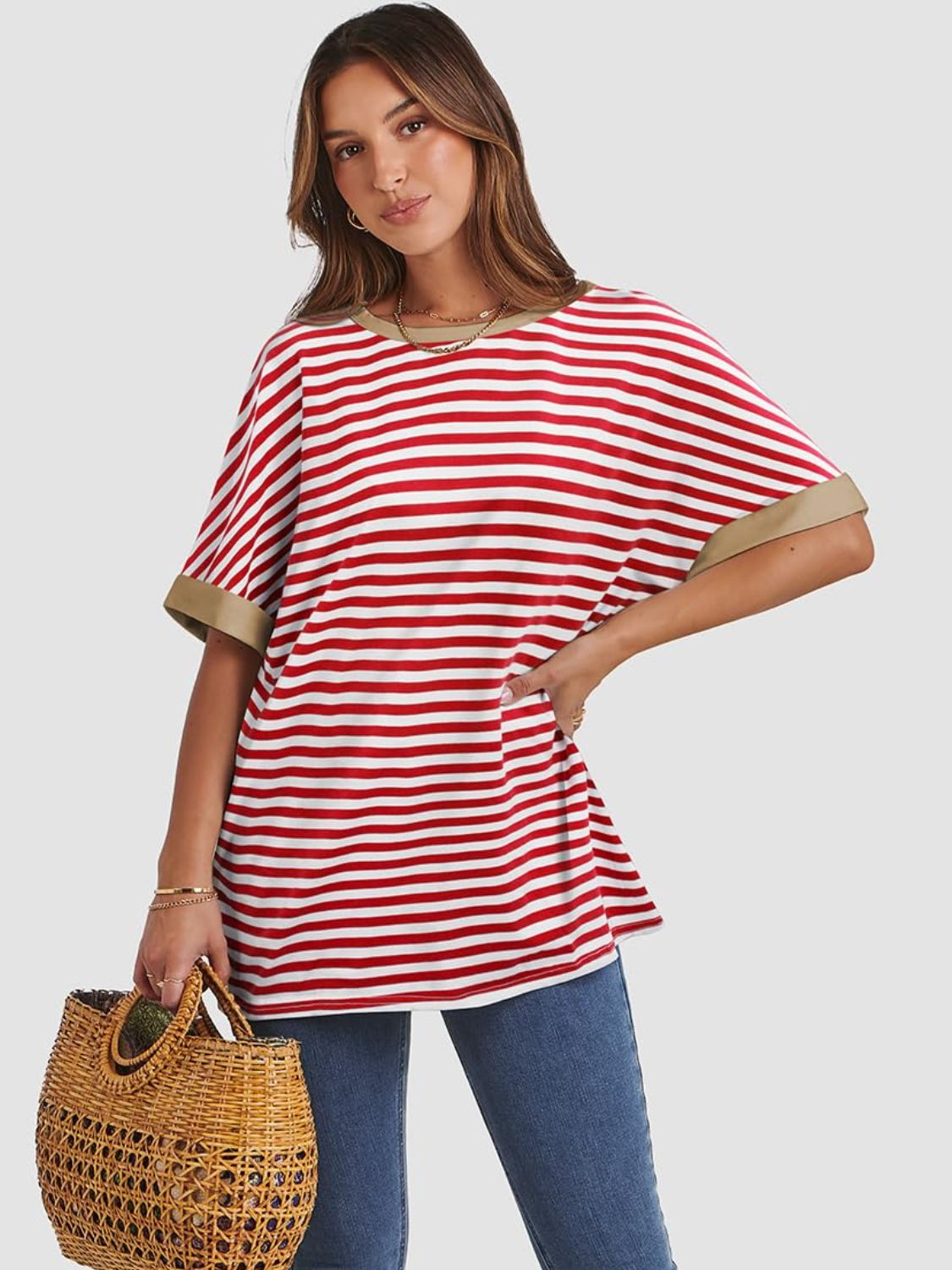 Contrast Striped Round Neck Half Sleeve T-Shirt