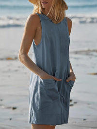 Round Neck Sleeveless Romper with Pockets