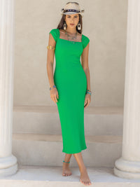 Square Neck Cap Sleeve Midi Dress