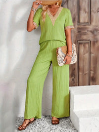 V-Neck Short Sleeve Top and Pants Set