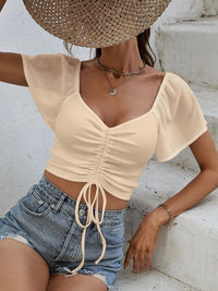 Drawstring Short Sleeve Crop Top