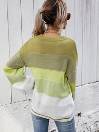 Angel Wings Striped Ribbed Trim Sweater