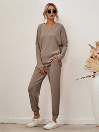 Round Neck Dropped Shoulder Top and Joggers Lounge Set