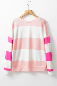 Contrast Color Block Round Neck Long Sleeve Top