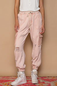 POL Distressed Cargo Denim Jogger with Crochet Pockets