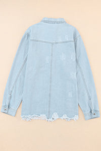 Flap Pocket Raw Hem Denim Jacket