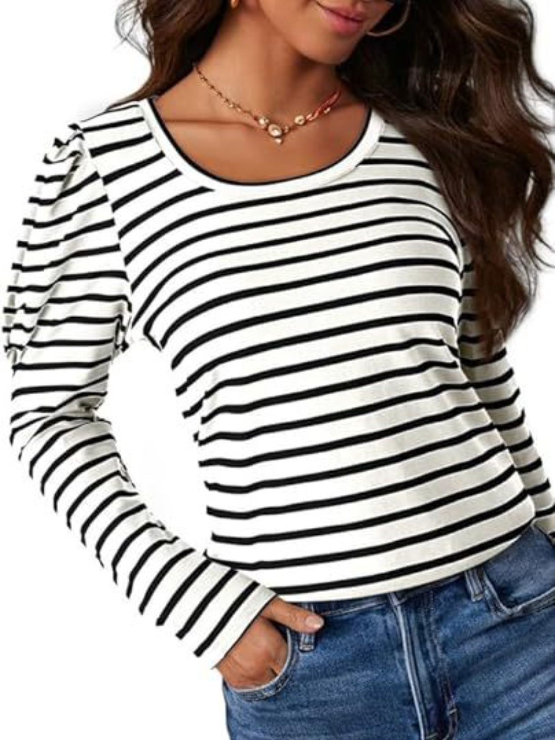 Striped Round Neck Long Sleeve T-Shirt