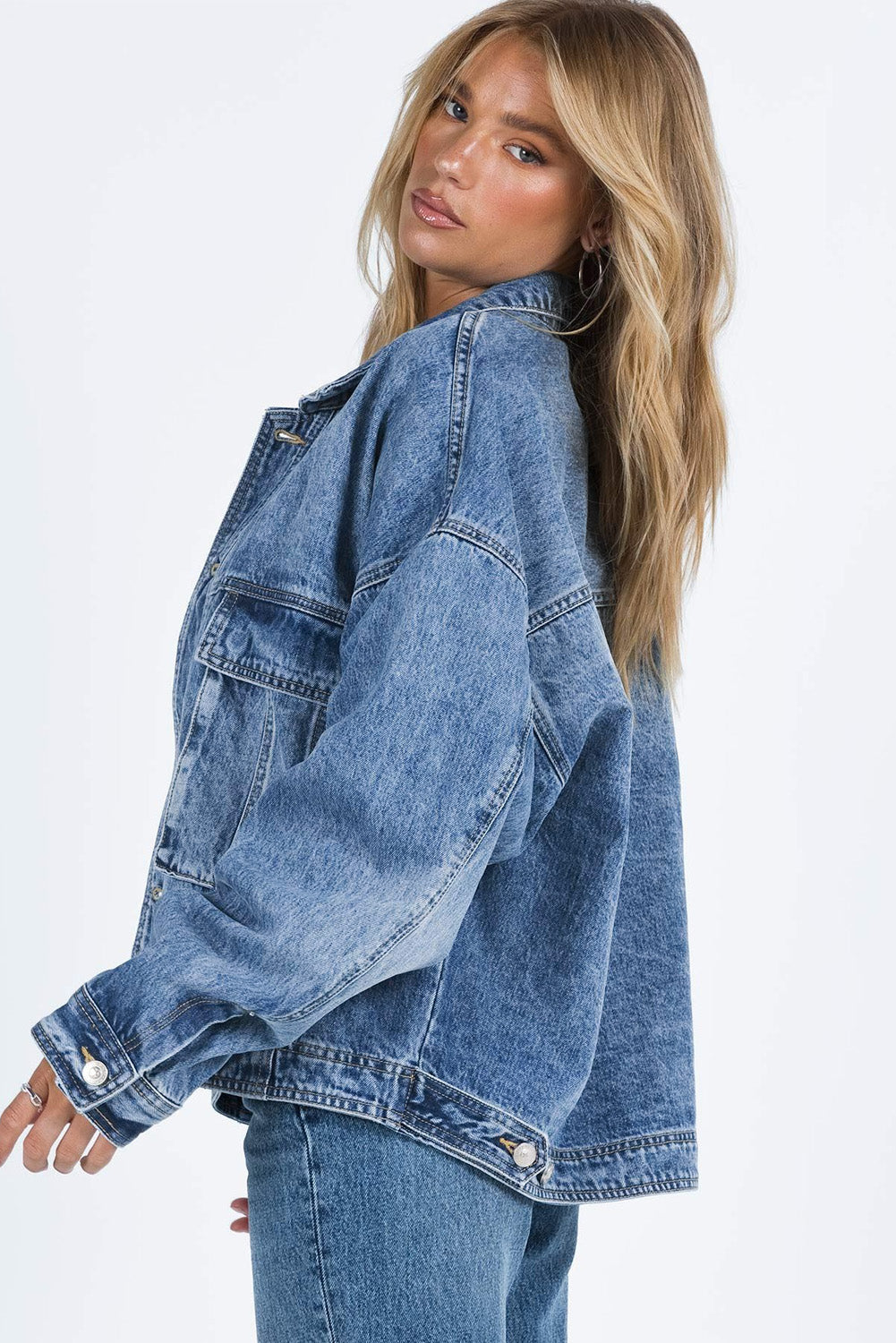 Collared Neck Button Up Denim Jacket