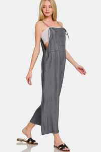 Zenana Washed Adjustable Strap Wide Leg Denim Overalls