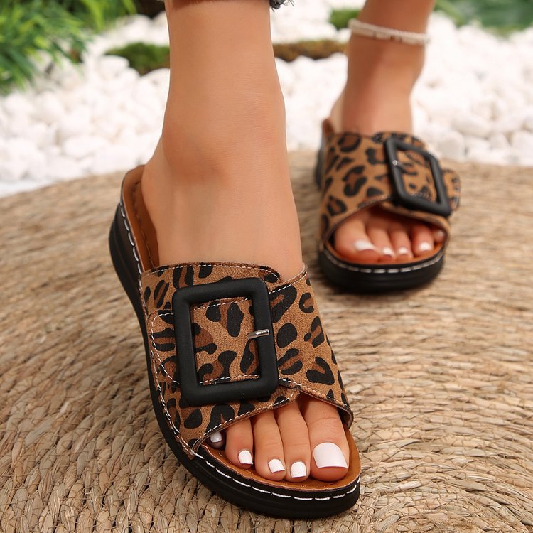 Suede Leopard Wedge Sandals