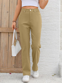 Pocketed High Waist Straight Pants