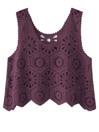 Openwork Round Neck Knit Vest