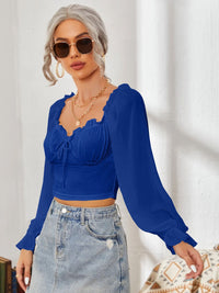 Mesh Sweetheart Neck Flounce Sleeve Top