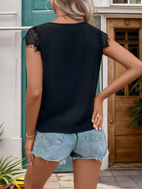 Lace Detail V-Neck Cap Sleeve T-Shirt