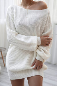 Boat Neck Long Sleeve Mini Sweater Dress