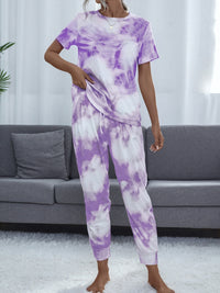 Tie-Dye Round Neck Top and Pants Lounge Set