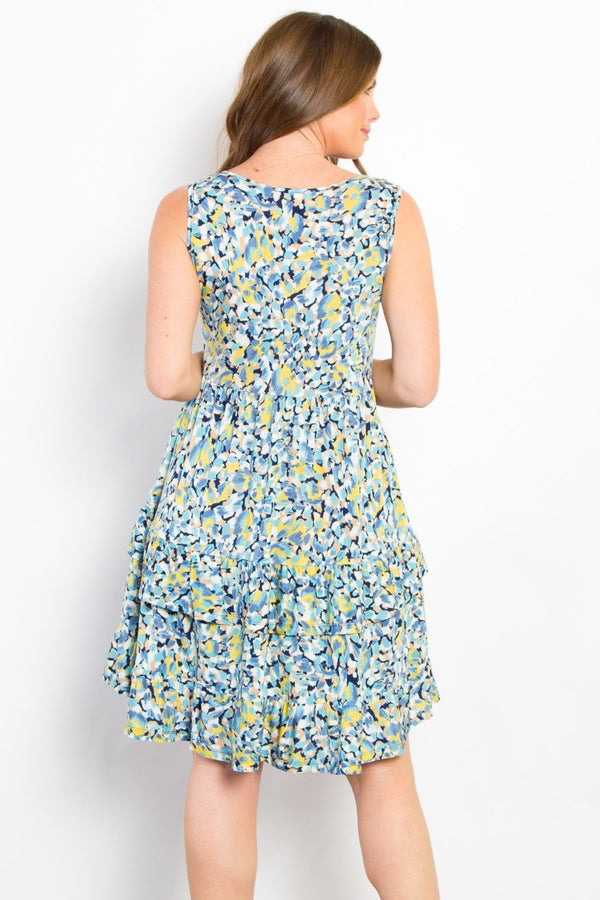 Be Stage Full Size Print Wrinkle Free Ruffled Dress