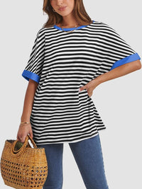 Contrast Striped Round Neck Half Sleeve T-Shirt