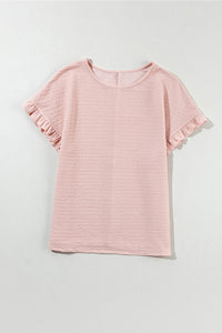 Round Neck Frill Short Sleeve T-Shirt