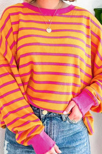 Striped Round Neck Long Sleeve Sweater