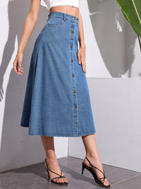 Buttoned Midi Denim Skirt with Pockets