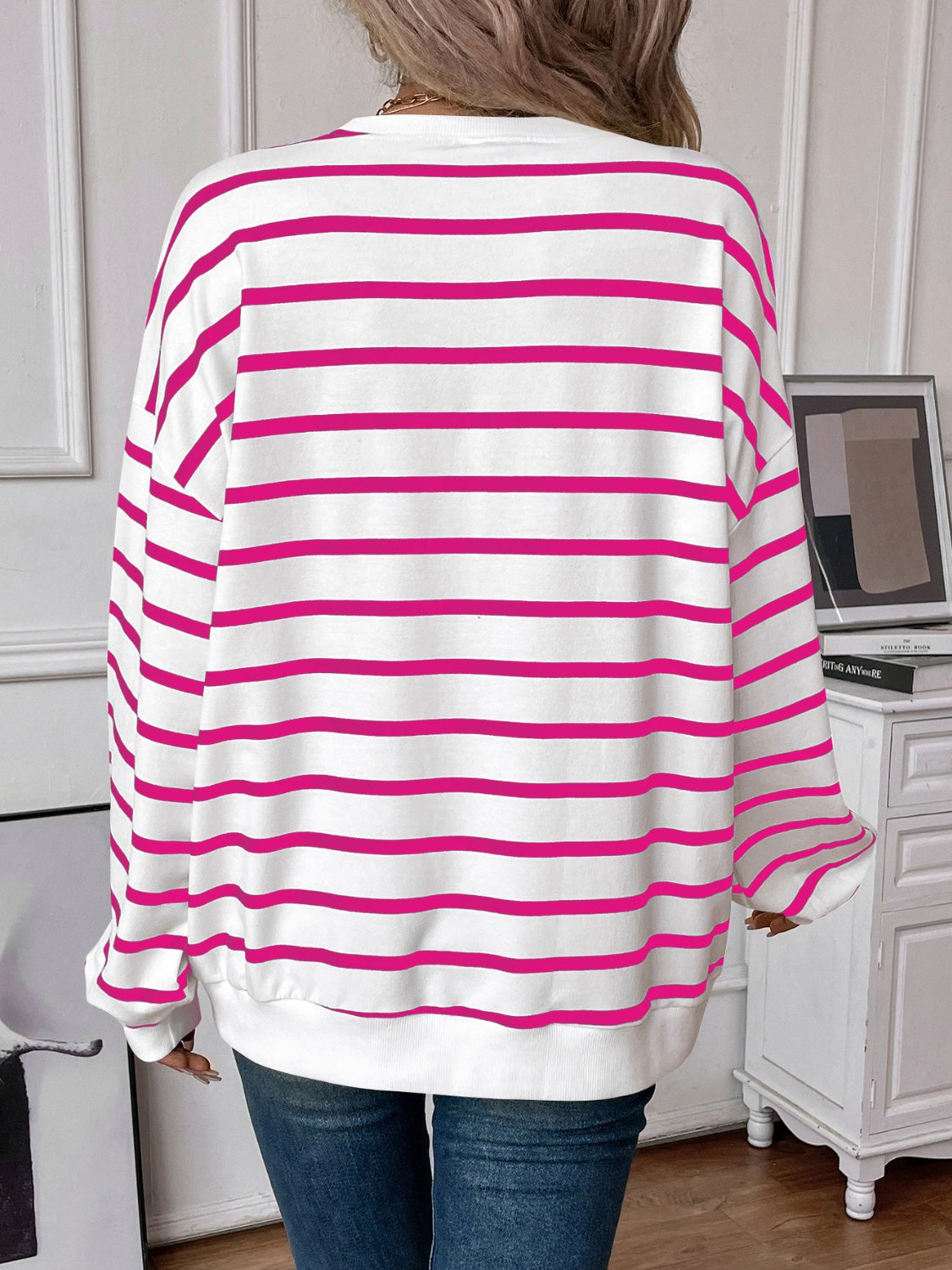 Striped Round Neck Long Sleeve Sweatshirt