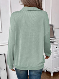 Double Take Striped Half Zip Long Sleeve T-Shirt