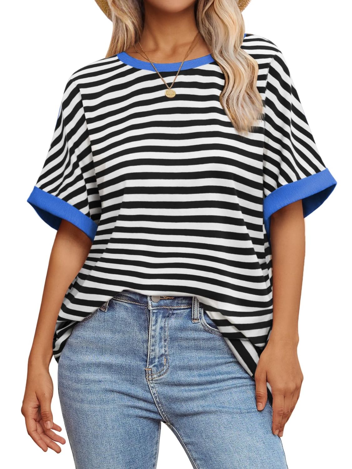 Contrast Striped Round Neck Half Sleeve T-Shirt