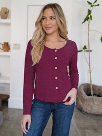 Button Up Round Neck Long Sleeve Cardigan