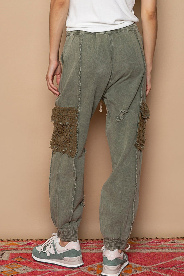 POL Distressed Cargo Denim Jogger with Crochet Pockets