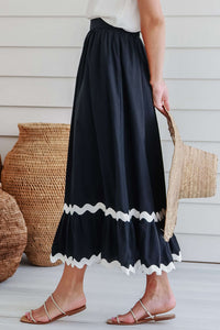 Contrast Trim Elastic Waist Skirt