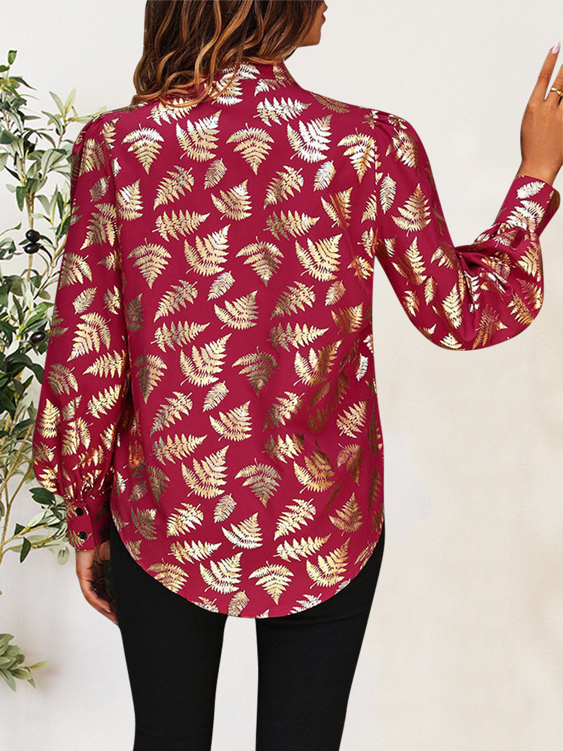 Printed Notched Long Sleeve Shirt