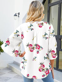 Printed Notched Half Sleeve Blouse