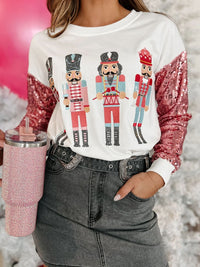 Sequin Nutcracker Round Neck Long Sleeve Sweatshirt