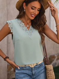 Lace Detail V-Neck Cap Sleeve Top