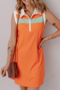 Quarter Zip Collared Neck Sleeveless Mini Dress