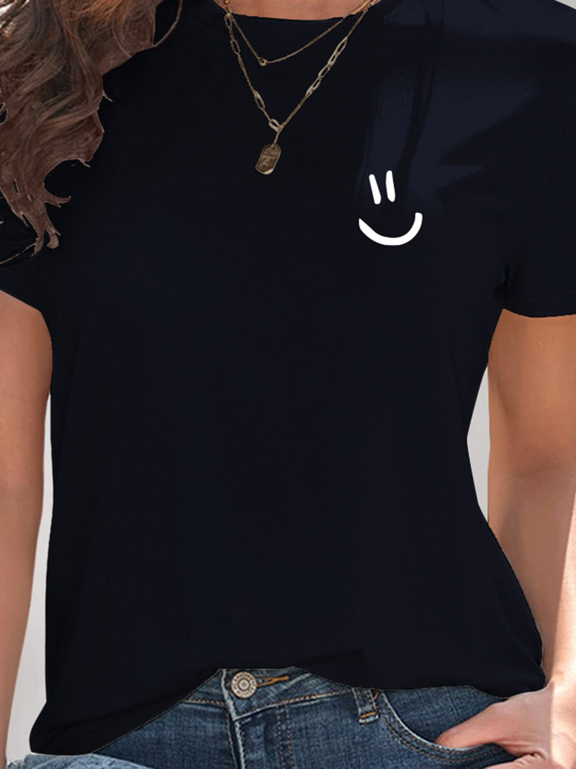 Smile Graphic Round Neck Short Sleeve T-Shirt