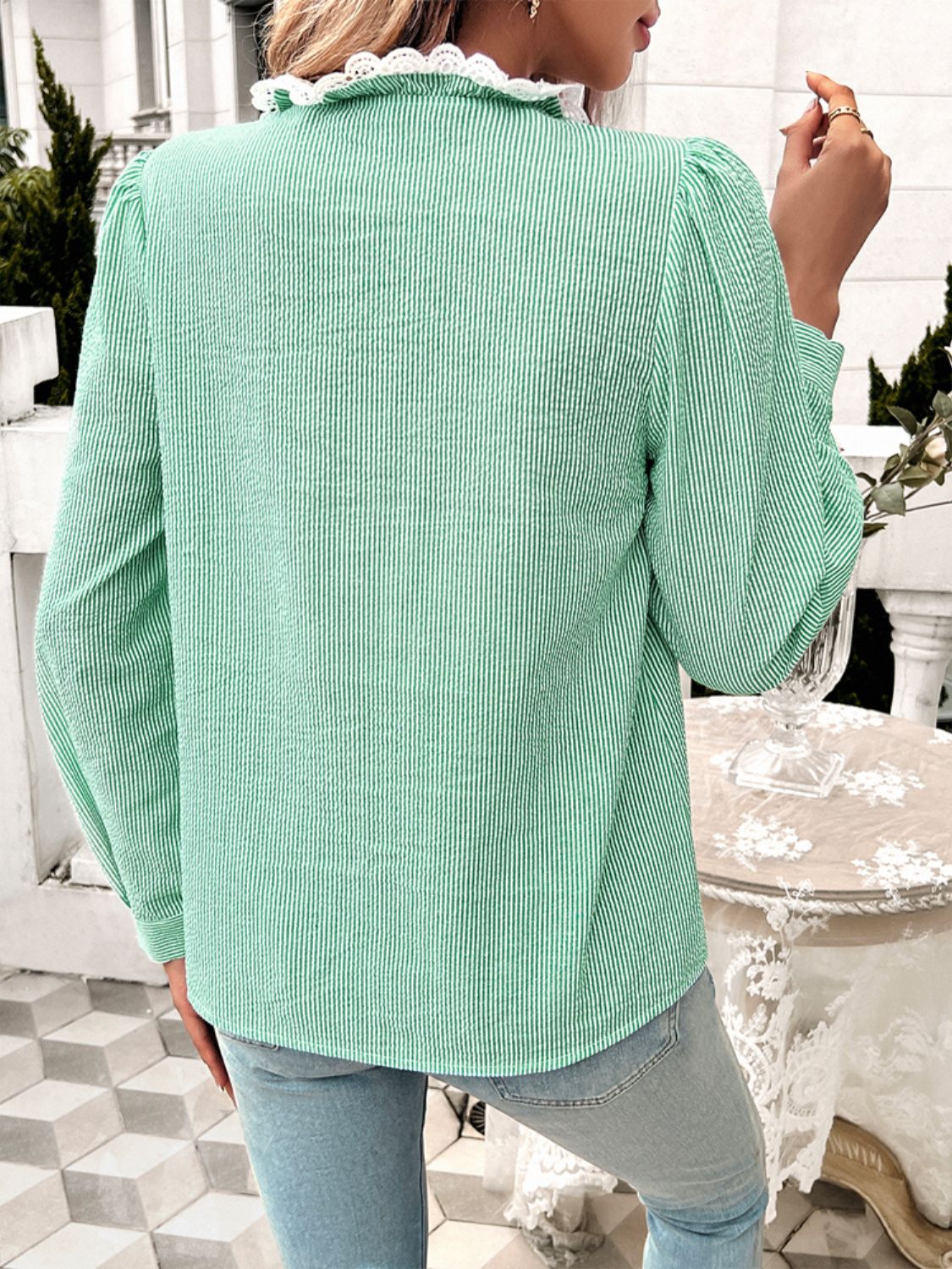 Textured Lace Detail Long Sleeve Shirt